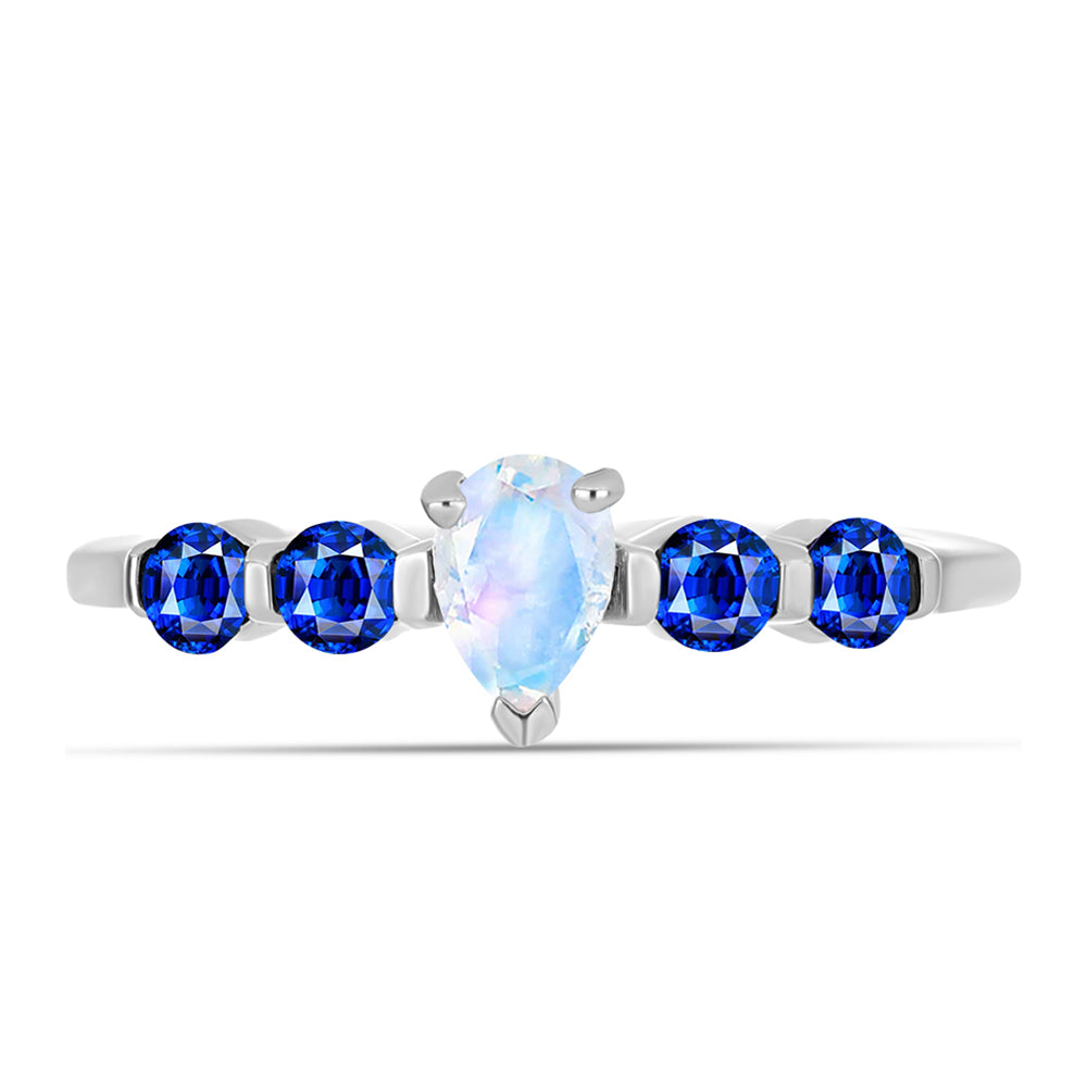 Strieborný Prsteň s Austrálskym Modrým Zafírom a Dúhovým Mesačným Kameňom 1 