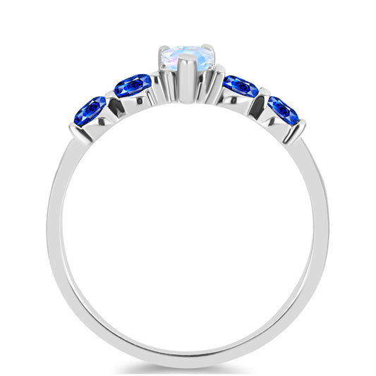 Strieborný Prsteň s Austrálskym Modrým Zafírom a Dúhovým Mesačným Kameňom