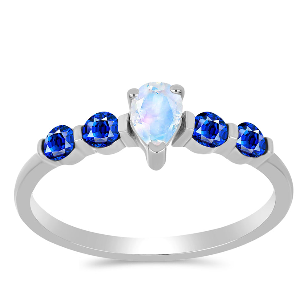 Strieborný Prsteň s Austrálskym Modrým Zafírom a Dúhovým Mesačným Kameňom 3 