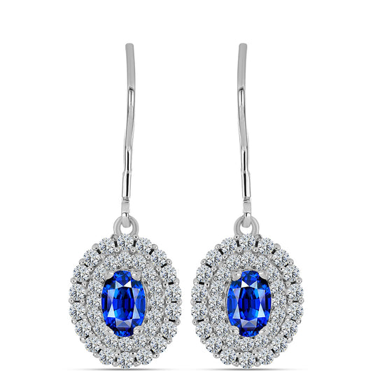 Strieborné Náušnice s Austrálskym Modrým Zafírom a Bielym Topásom