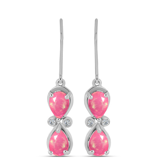 Strieborné Náušnice s so Sýto Ružovým Opálom z Lega Dembi a Bielym Topásom