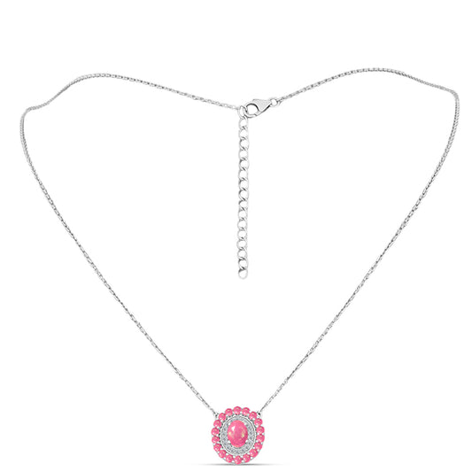 Strieborný Náhrdelník s so Sýto Ružovým Opálom z Lega Dembi a Bielym Topásom