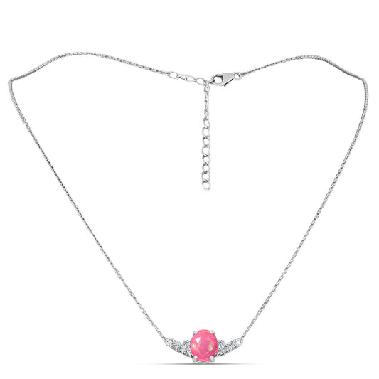Strieborný Náhrdelník s so Sýto Ružovým Opálom z Lega Dembi a Bielym Topásom