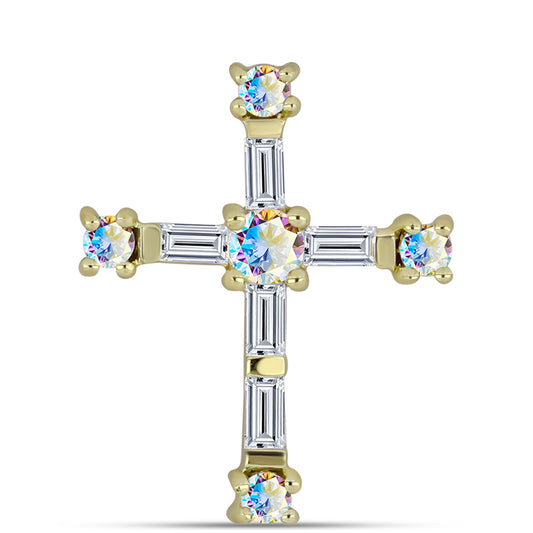 Kríž Pozlátený Strieborný Prívesok s Ľadovým Moissanitom a Bielym Zirkónom