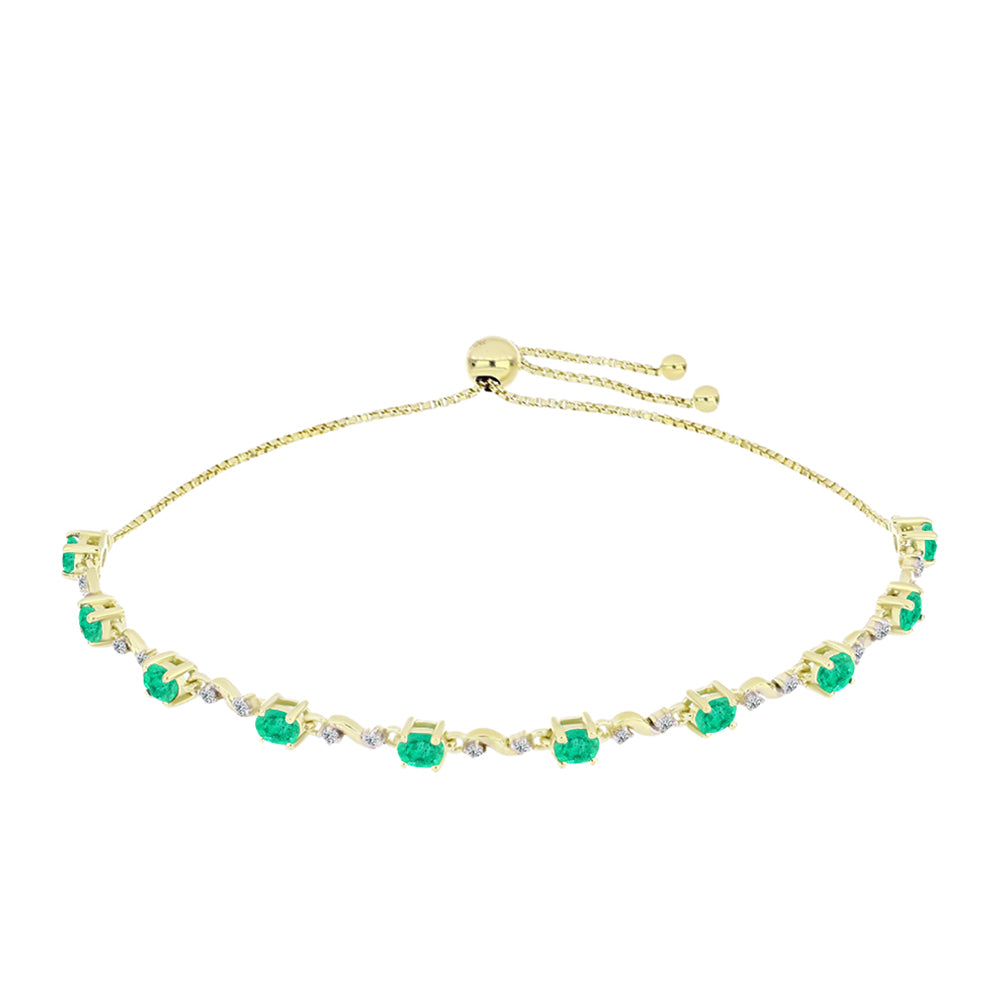 Pozlátený Strieborný Náramok s Kolumbijským Smaragdom a Bielym Diamantom 1 