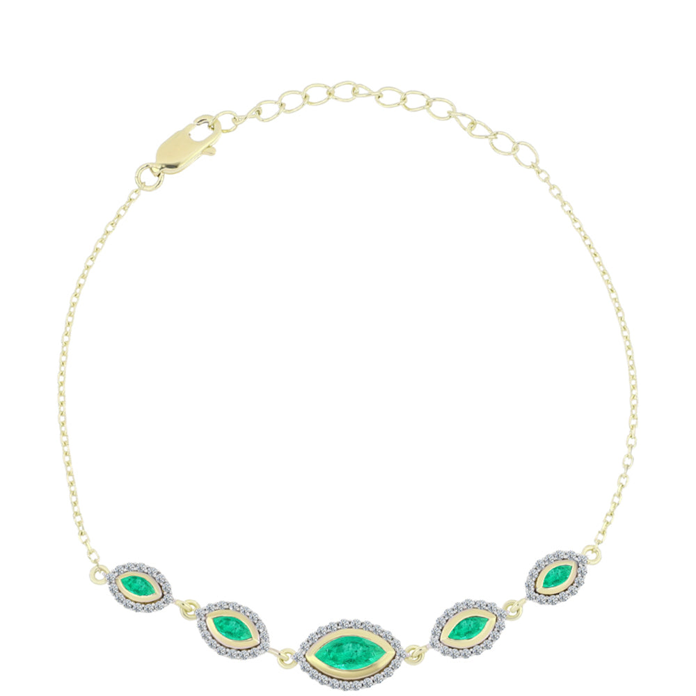 Pozlátený Strieborný Náramok s Kolumbijským Smaragdom a Bielym Diamantom