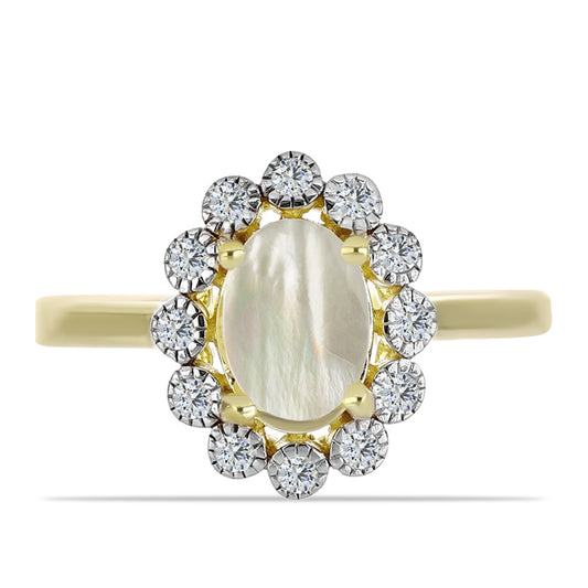 Pozlátený Strieborný Prsteň s Lastúrou a Bielym Topásom