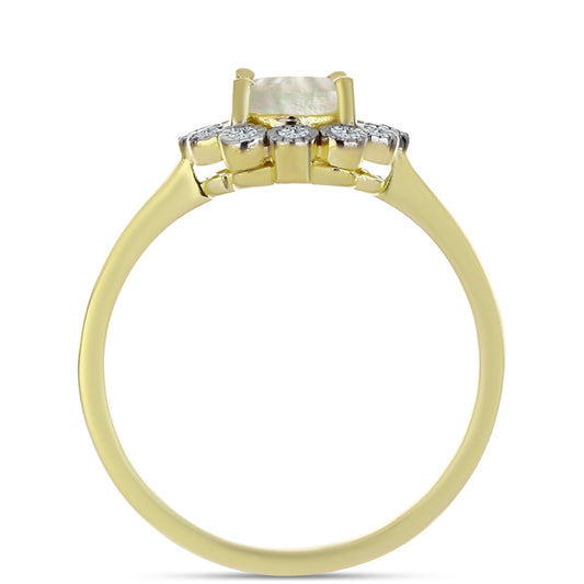 Pozlátený Strieborný Prsteň s Lastúrou a Bielym Topásom