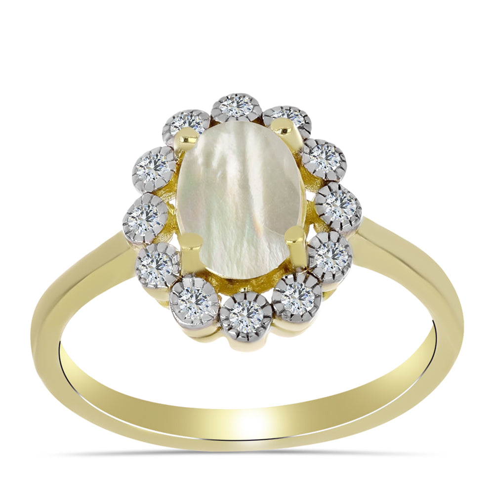 Pozlátený Strieborný Prsteň s Lastúrou a Bielym Topásom