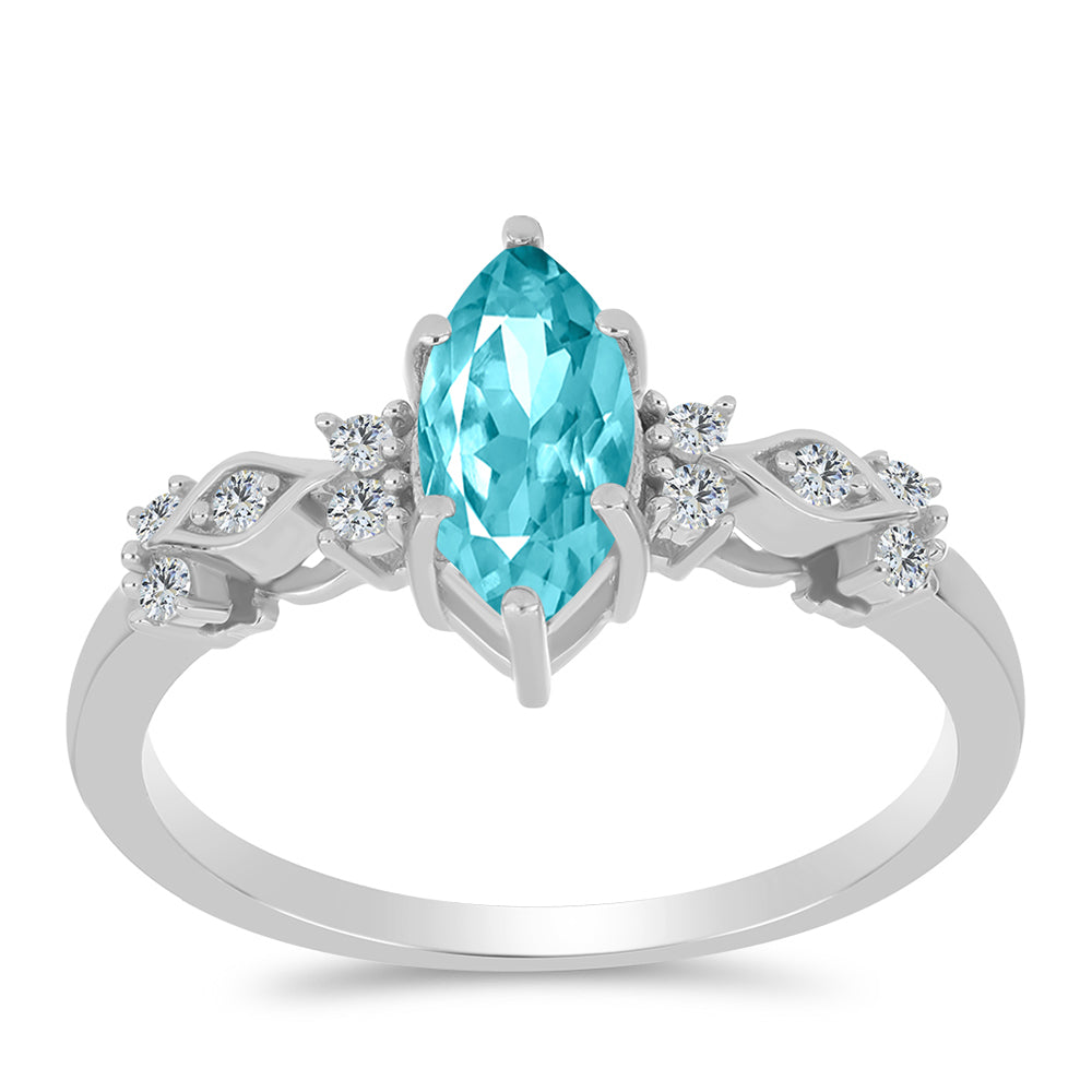 Strieborný Prsteň s Paraiba Kremeňom a Bielym Topásom