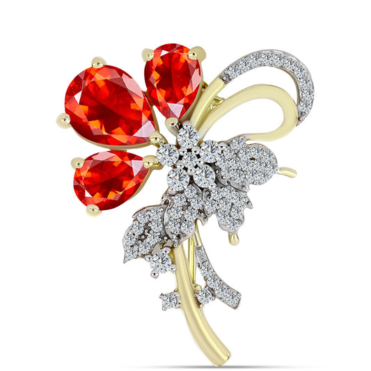 Pozlátený Strieborný Brošňa s Etiópskym Červeným Opálom z Lega Dembi a Bielym Topásom