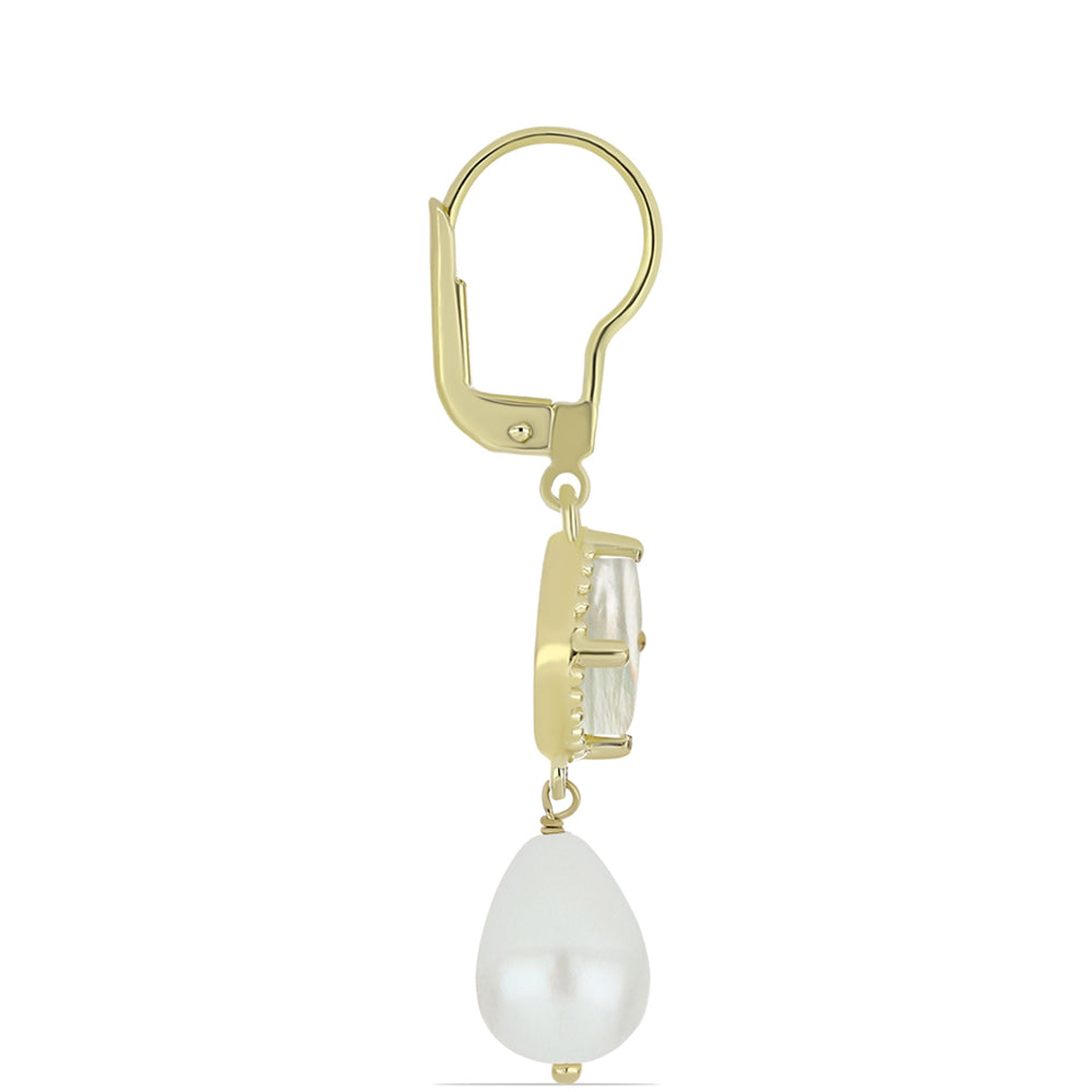 Pozlátené Strieborné Náušnice s Lastúrou a so Sladkovodnou Bielou Perlou 2 
