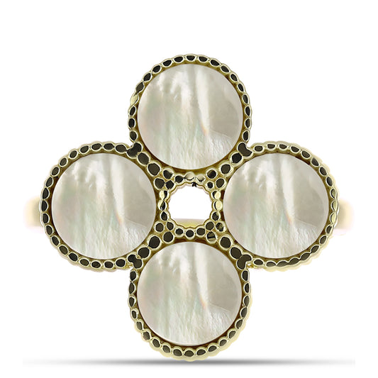 Pozlátený Strieborný Prsteň s Lastúrou