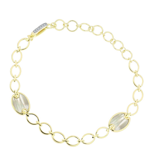 Pozlátený Strieborný Náramok s Lastúrou a Bielym Topásom