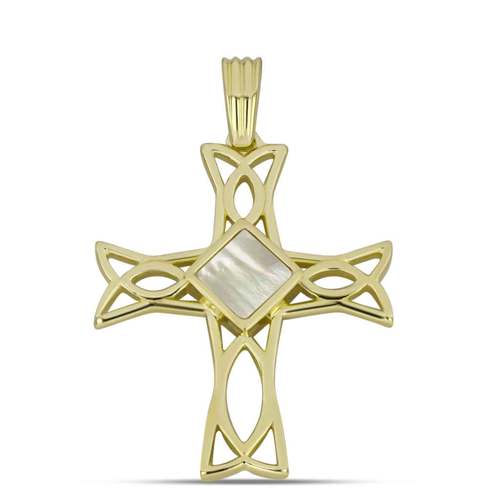 Kríž Pozlátený Strieborný Prívesok s Lastúrou 1 