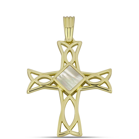 Kríž Pozlátený Strieborný Prívesok s Lastúrou