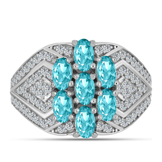 Strieborný Prsteň s Paraiba Kremeňom a Bielym Topásom