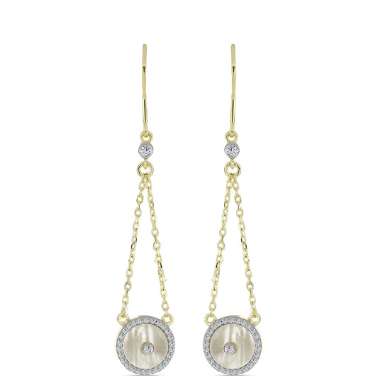 Pozlátené Strieborné Náušnice s Lastúrou a Bielym Topásom