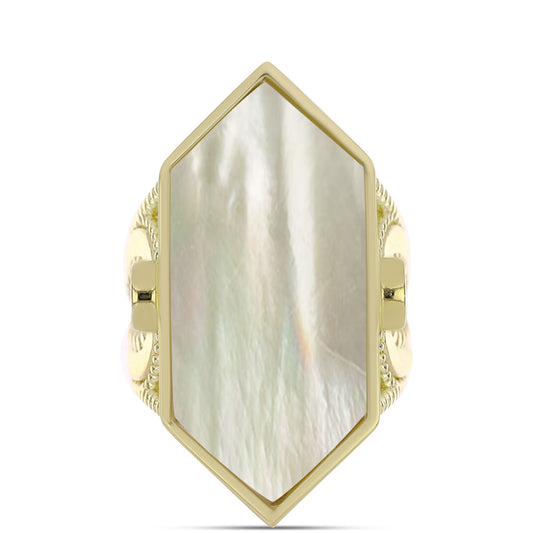 Pozlátený Strieborný Prsteň s Lastúrou