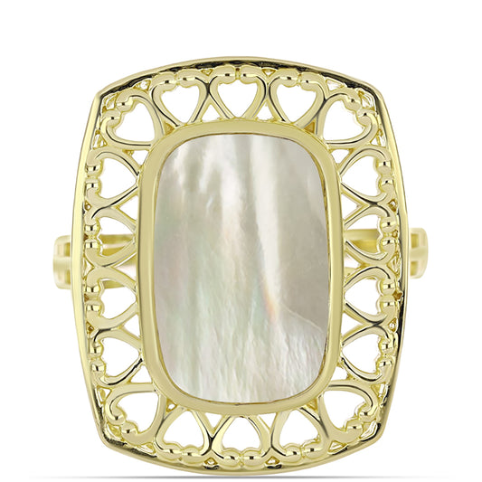 Pozlátený Strieborný Prsteň s Lastúrou