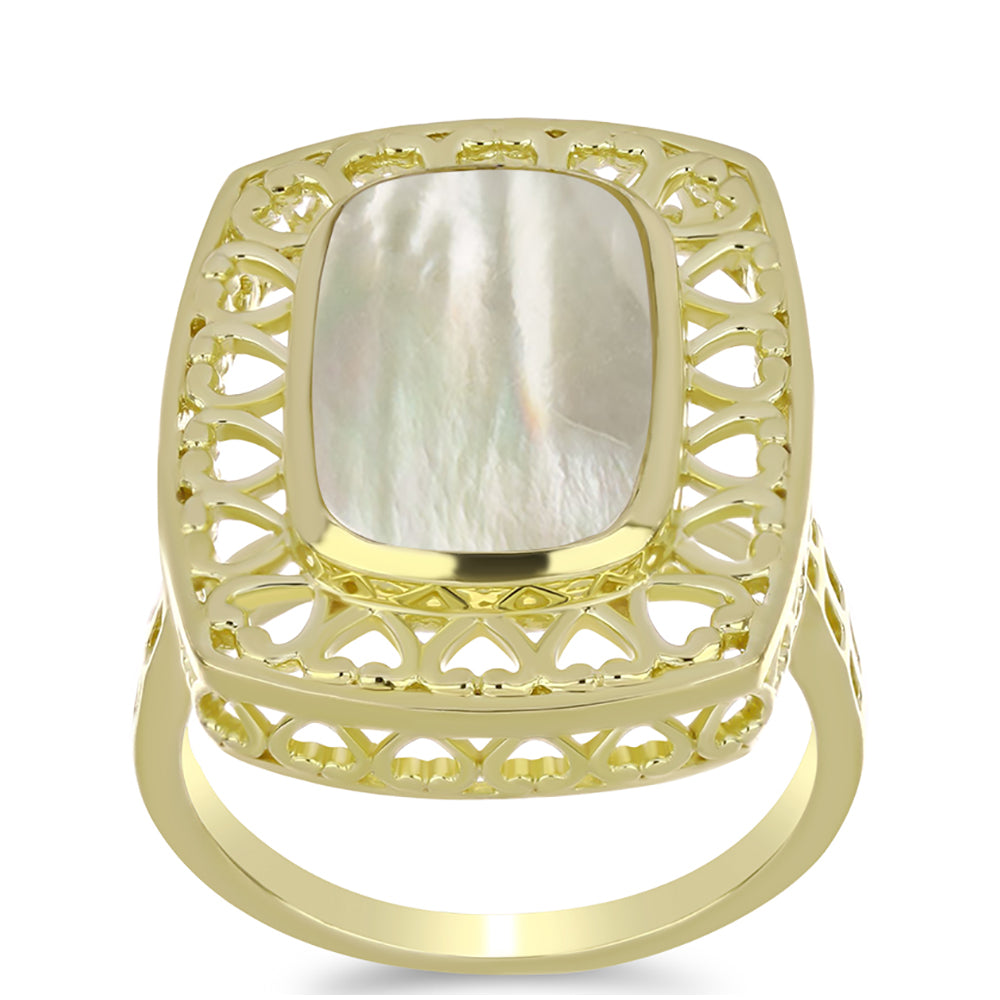 Pozlátený Strieborný Prsteň s Lastúrou