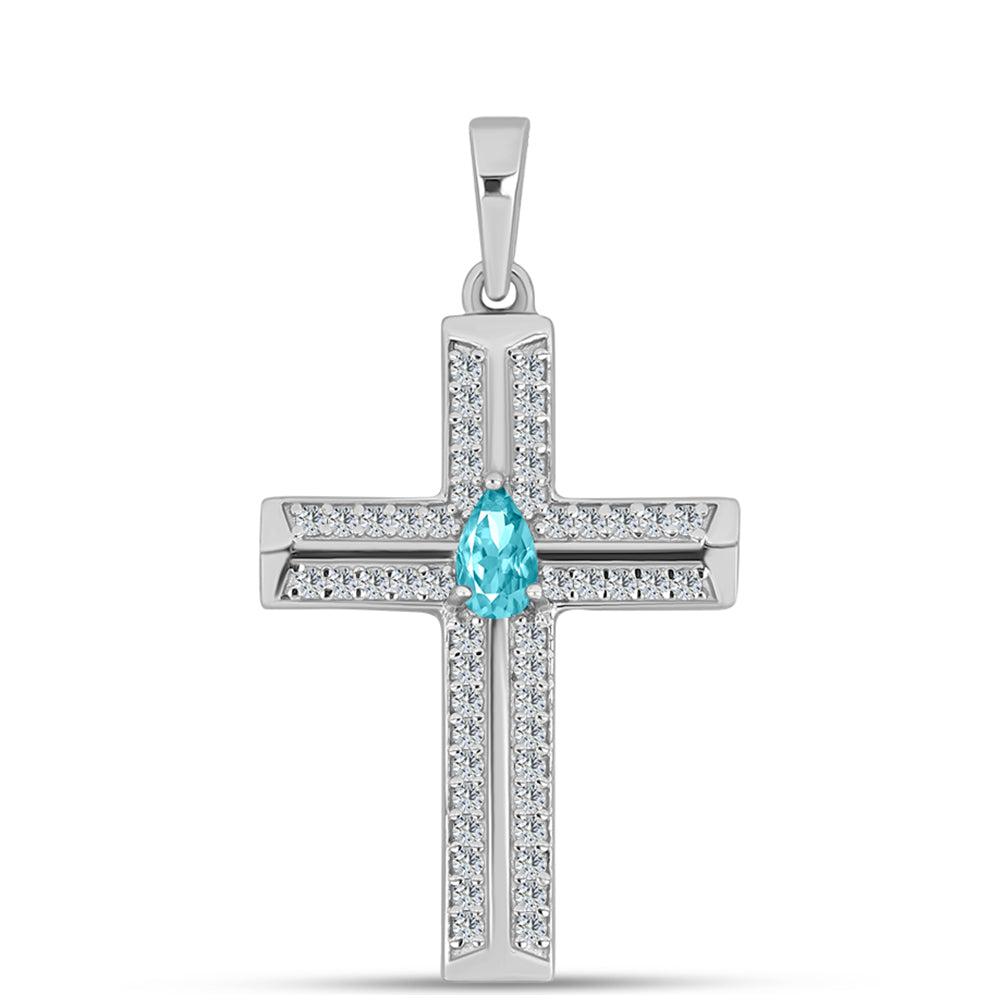 Kríž Strieborný Prívesok s Paraiba Kremeňom a Bielym Topásom 1 