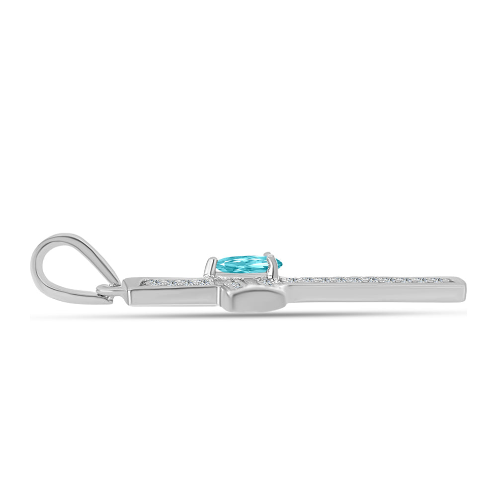 Kríž Strieborný Prívesok s Paraiba Kremeňom a Bielym Topásom 2 