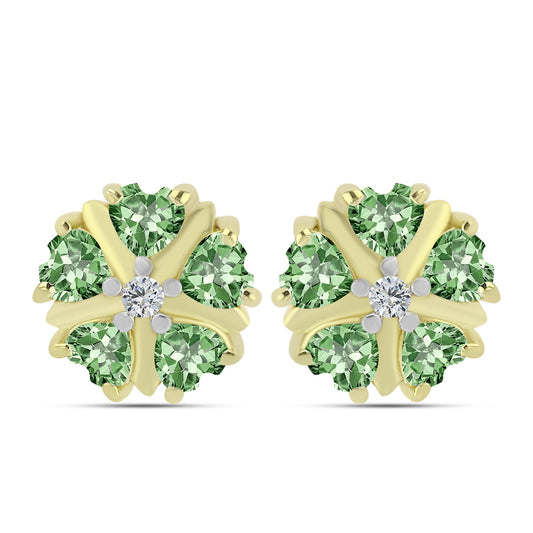 Pozlátené Strieborné Náušnice s so Zeleným Ametystom a Bielym Topásom