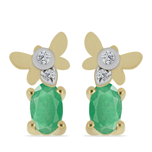 Pozlátené Strieborné Náušnice s Brazílskym Smaragdom a Bielym Zirkónom