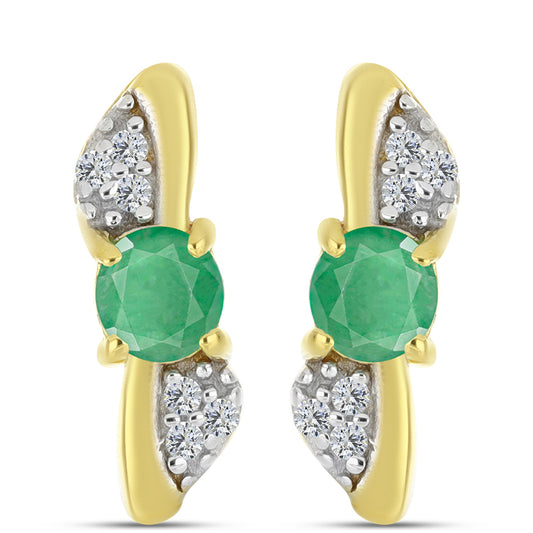 Pozlátené Strieborné Náušnice s Brazílskym Smaragdom a Prírodným Bielým Zirkonom