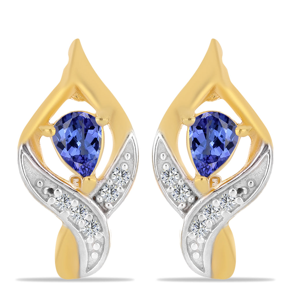 Pozlátené Strieborné Náušnice s Tanzanitom a Bielym Zirkónom