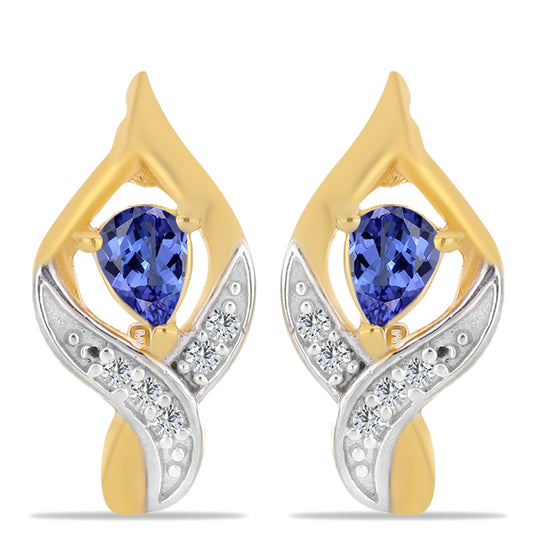 Pozlátené Strieborné Náušnice s Tanzanitom a Bielym Zirkónom