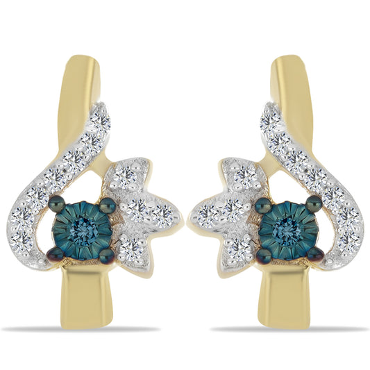 Pozlátené Strieborné Náušnice s Modrým Diamantom a Bielym Zirkónom