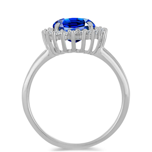 Strieborný Prsteň s Umelým Zafírom a Bielym Zirkónom