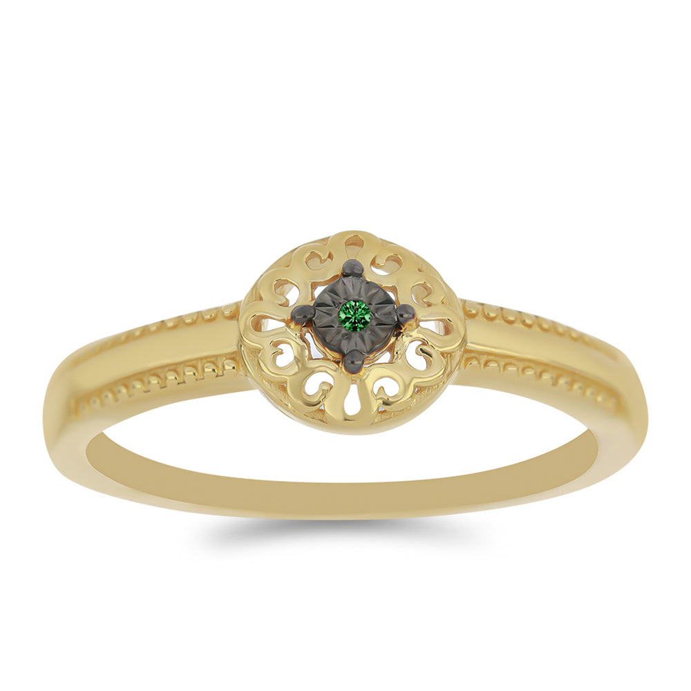 Pozlátený Strieborný Prsteň s so Zeleným Diamantom
