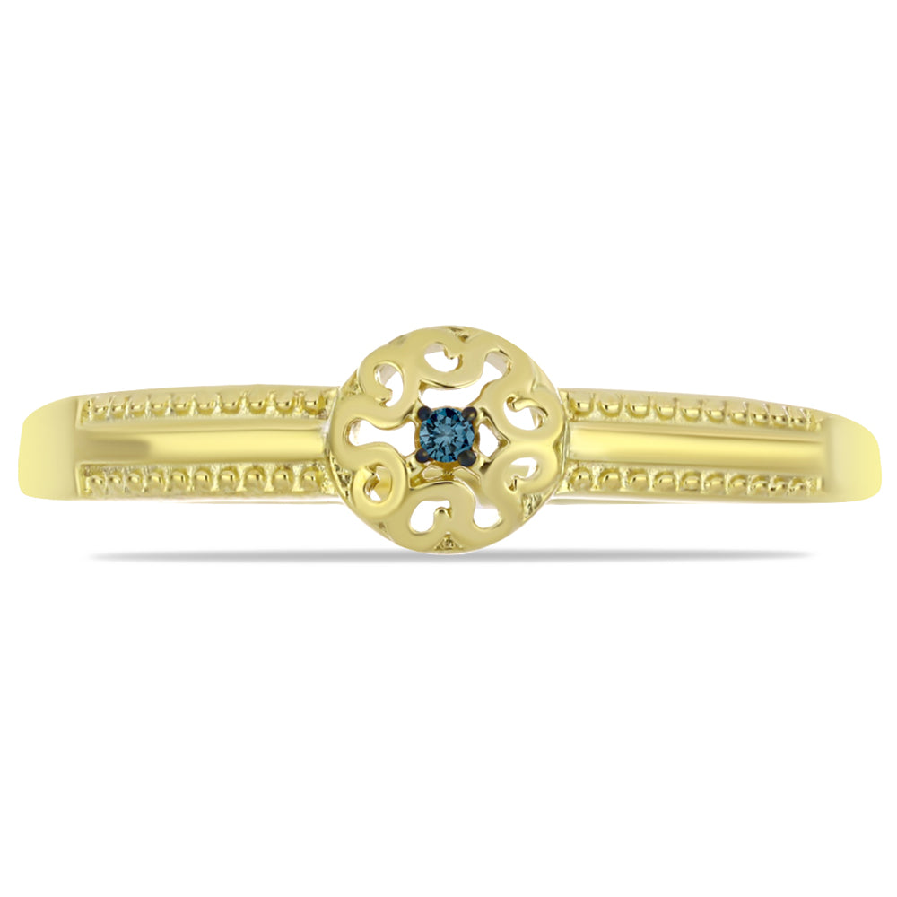 Pozlátený Strieborný Prsteň s Modrým Diamantom