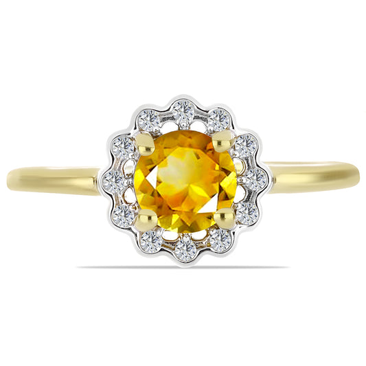 Pozlátený Strieborný Prsteň s Uralským Citrínom a Bielym Zirkónom