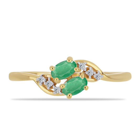 Pozlátený Strieborný Prsteň s Brazílskym Smaragdom a Bielym Zirkónom