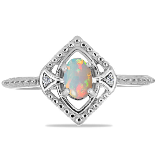 Strieborný Prsteň s Etiópskym Opálom z Lega Dembi a Bielym Zirkónom