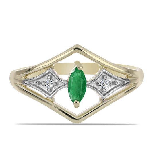 Pozlátený Strieborný Prsteň s Brazílskym Smaragdom a Prírodným Bielým Zirkonom