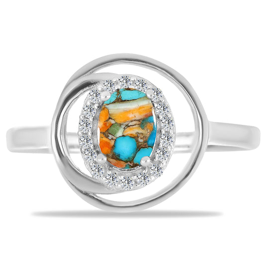 Strieborný Prsteň s Ustricovým Tyrkysom a Bielym Zirkónom