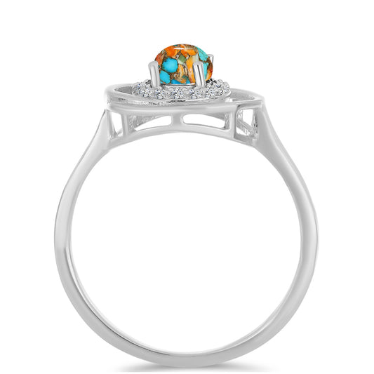 Strieborný Prsteň s Ustricovým Tyrkysom a Bielym Zirkónom