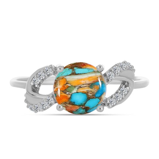 Strieborný Prsteň s Ustricovým Tyrkysom a Bielym Zirkónom