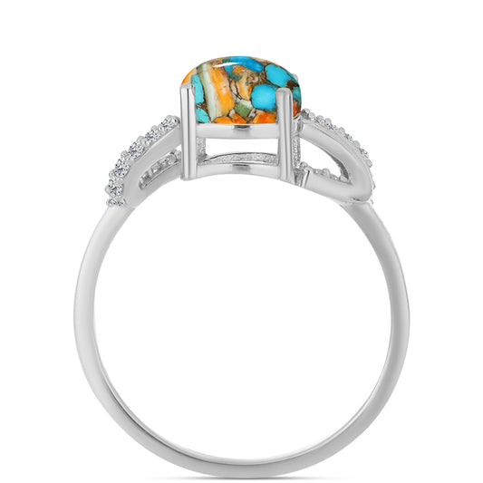 Strieborný Prsteň s Ustricovým Tyrkysom a Bielym Zirkónom