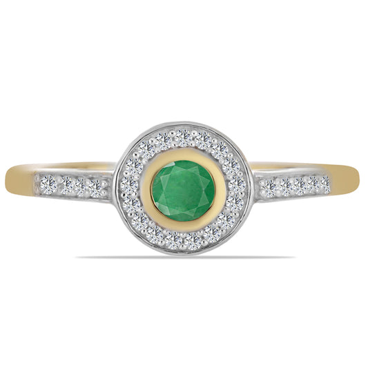 Pozlátený Strieborný Prsteň s Brazílskym Smaragdom a Bielym Zirkónom