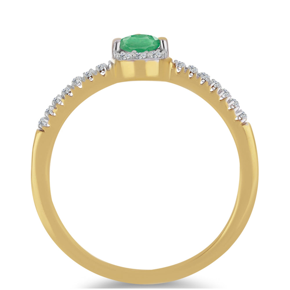 Pozlátený Strieborný Prsteň s Brazílskym Smaragdom a Bielym Zirkónom