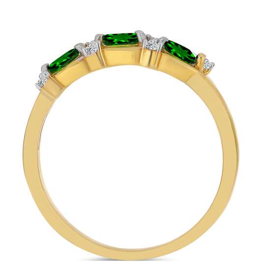 Pozlátený Strieborný Prsteň s Chrom Diopsidom a Bielym Zirkónom