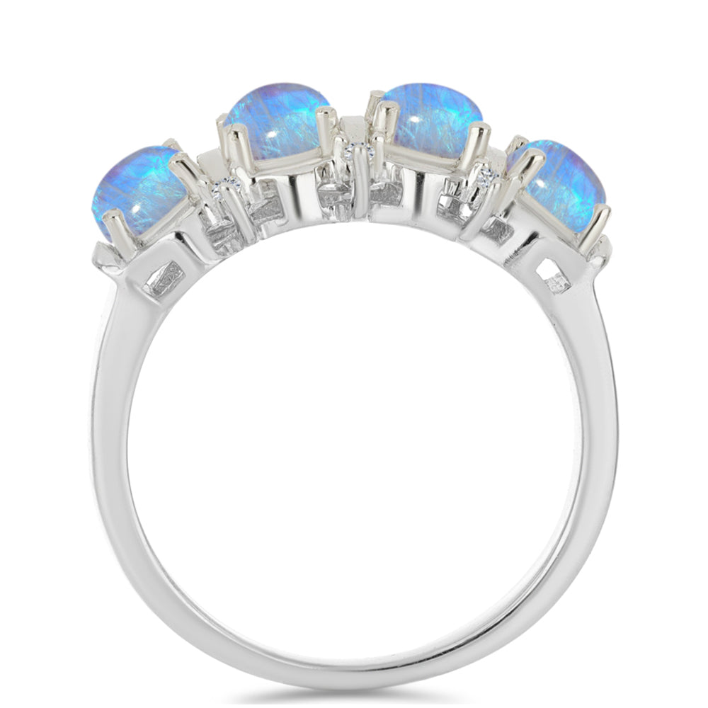 Strieborný Prsteň s Dúhovým Mesačným Kameňom a Bielym Zirkónom