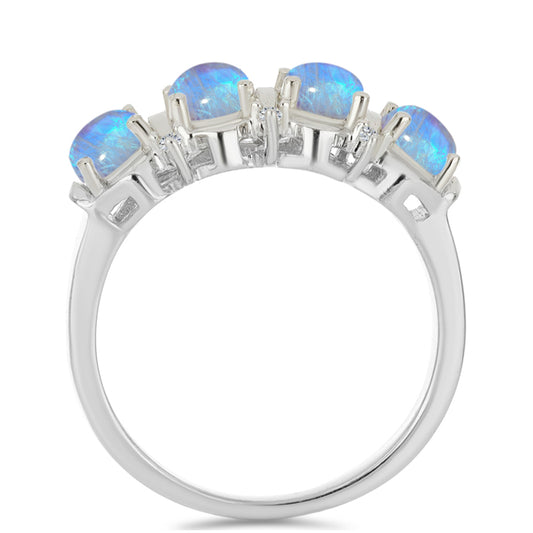 Strieborný Prsteň s Dúhovým Mesačným Kameňom a Bielym Zirkónom