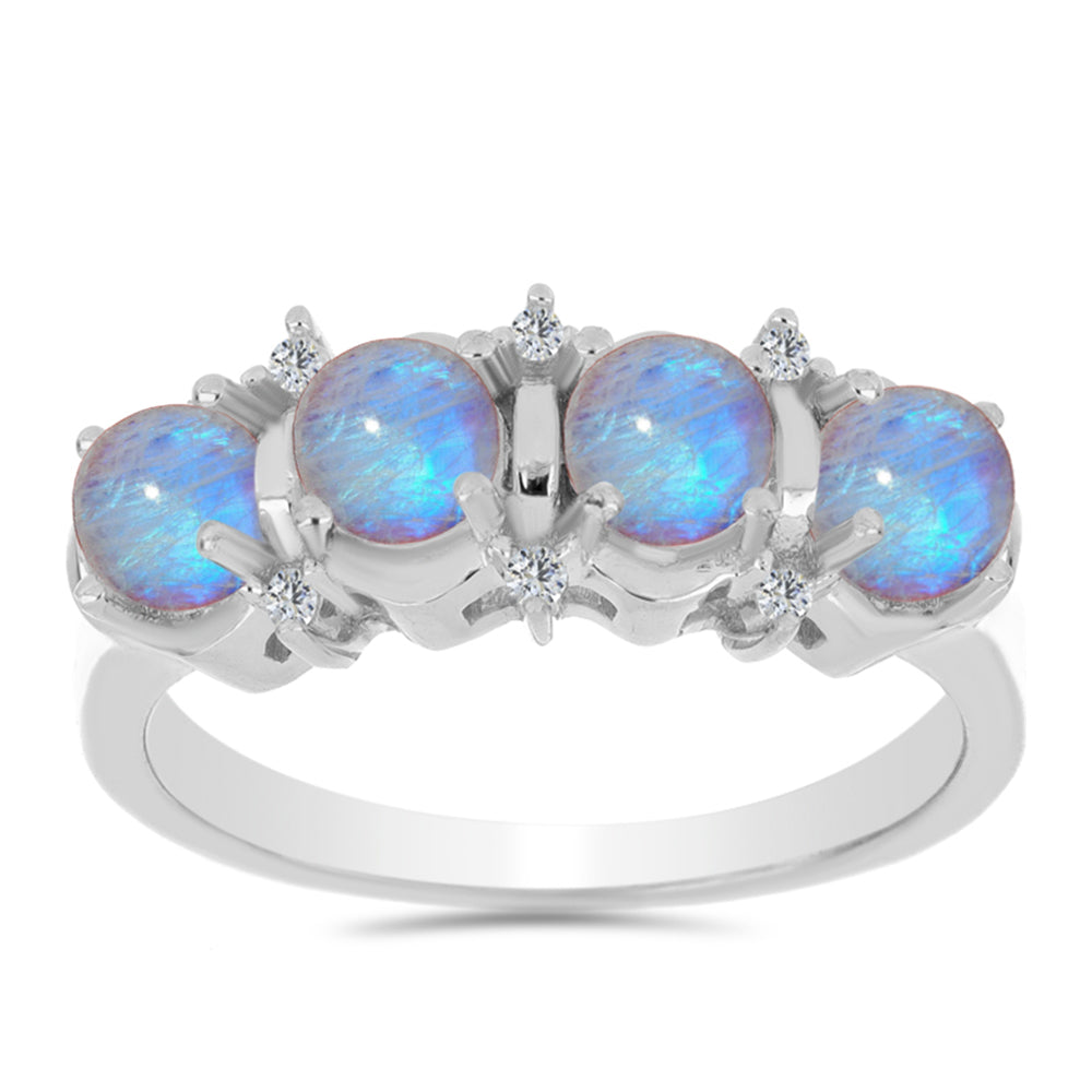 Strieborný Prsteň s Dúhovým Mesačným Kameňom a Bielym Zirkónom 3 